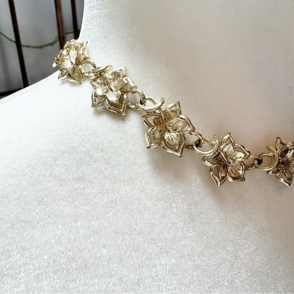 1950s Vintage Retro CORO Choker Necklace Pale Gold Plated Signed - Picture 9 of 12